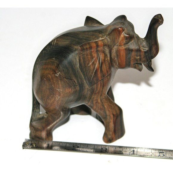 Vintage Hand Carved Hardwood Elephant Statue Figurine 4 1/2" Great Collectible - Picture 2 of 6